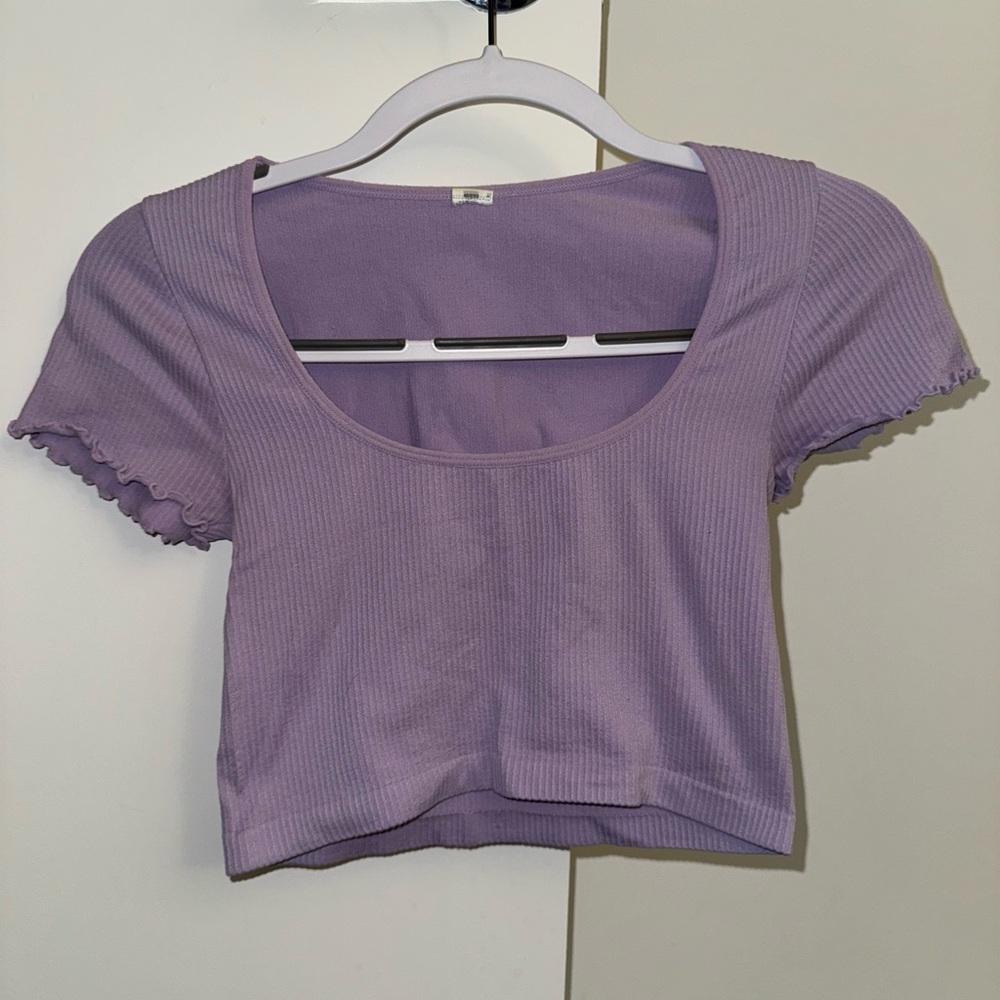 Purple Ribbed Crop Top